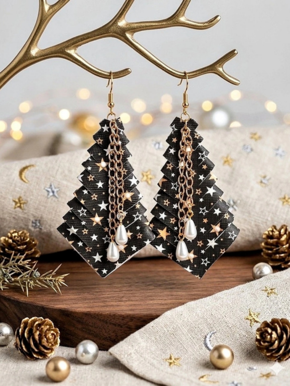 Black & Gold Statement Earrings Like New